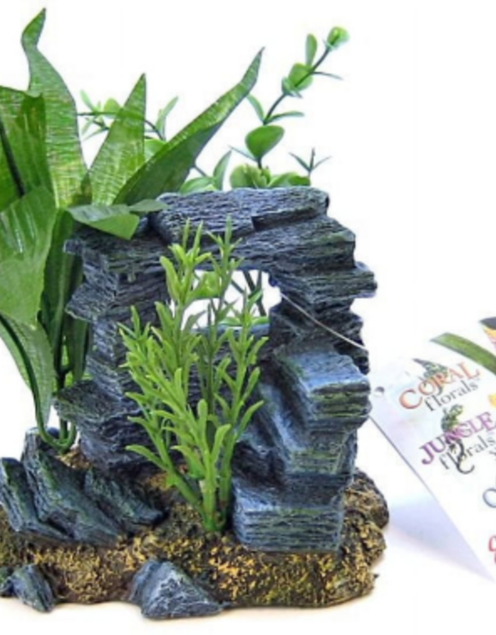 Blue Ribbon Rock Arch with Plants Aquarium Ornament
