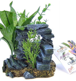 Blue Ribbon Rock Arch with Plants Aquarium Ornament