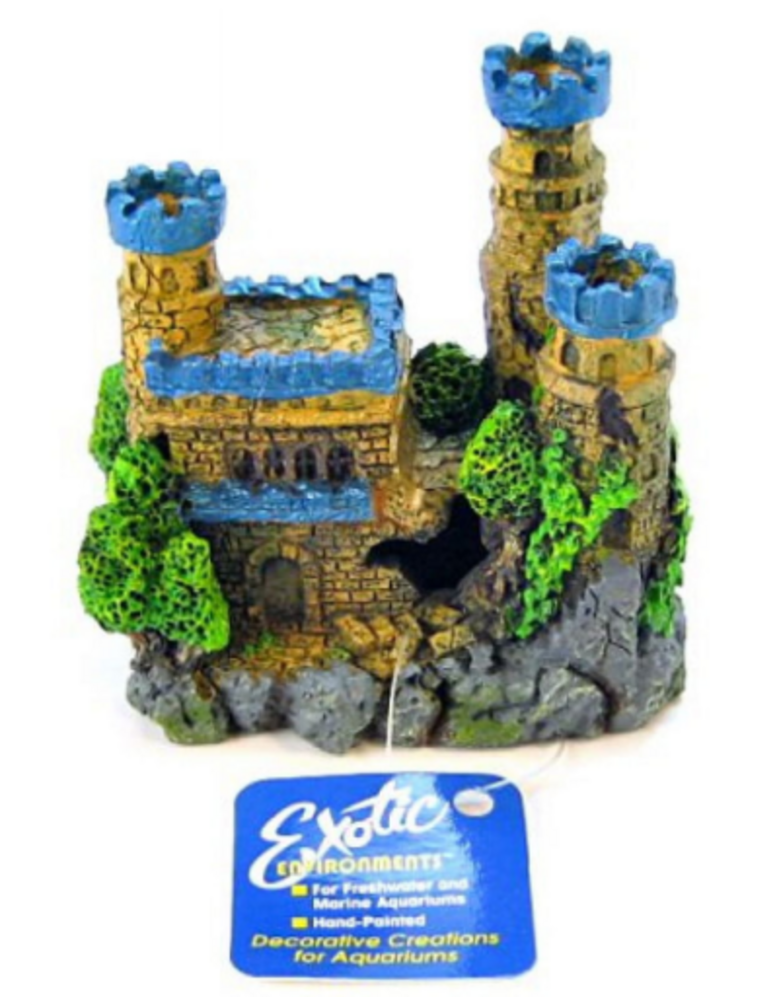 Blue Ribbon Medieval Castle with Blue Tops Aquarium Ornament