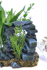 Blue Ribbon Rock Arch with Plants Aquarium Ornament