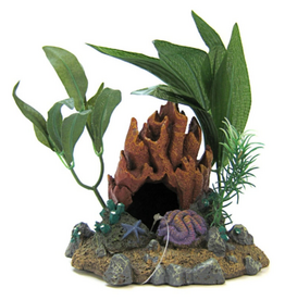 Blue Ribbon Resin Ornament Fire Coral Cave with Plants