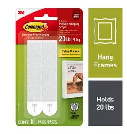 3M 20 Lb. Picture Hanging Strips, White, 8 Pairs, X-Large