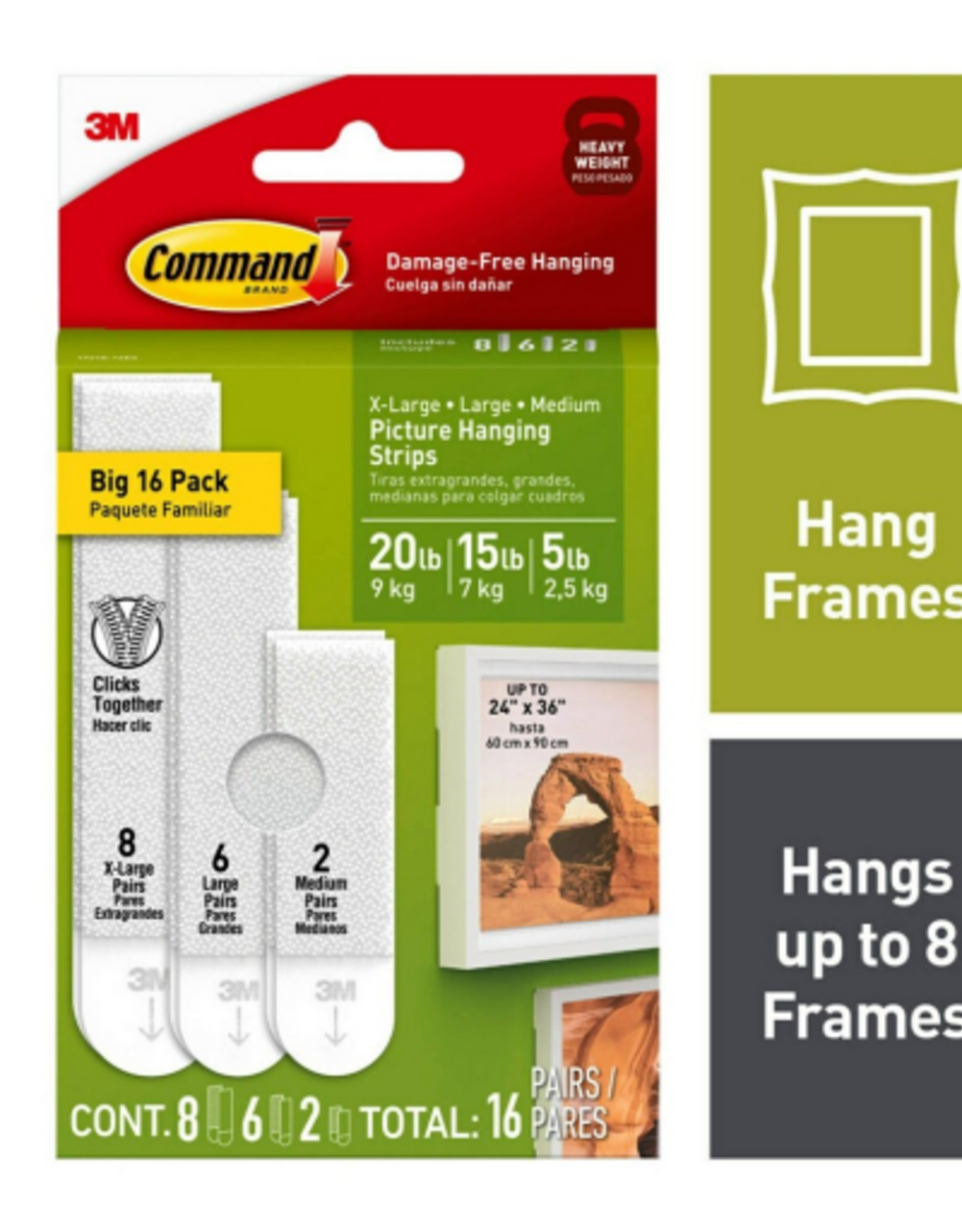 3M Picture Hanging Strip Mixed Pack, White, 16 Pairs