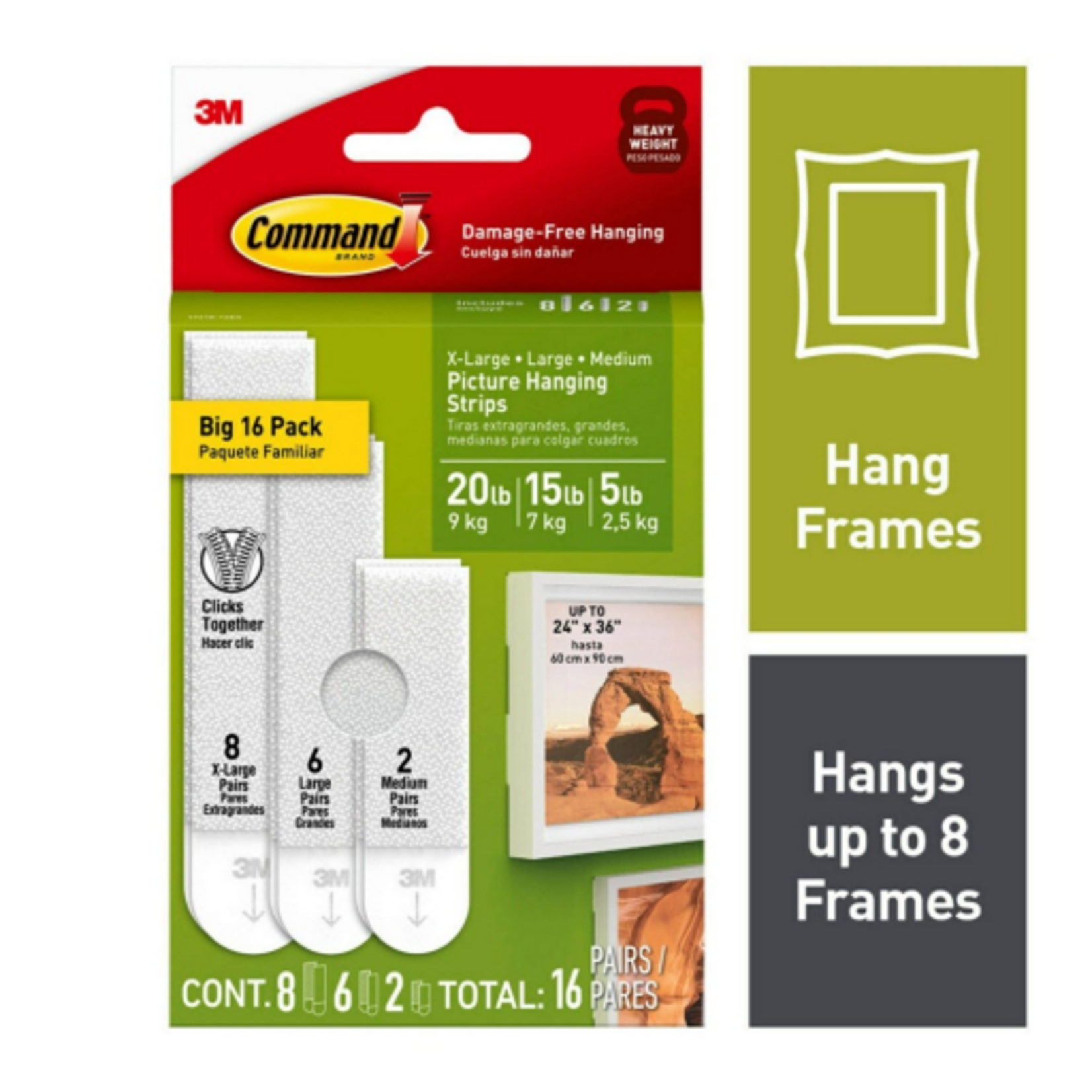 3M Picture Hanging Strip Mixed Pack, White, 16 Pairs