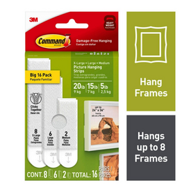 3M Picture Hanging Strip Mixed Pack, White, 16 Pairs