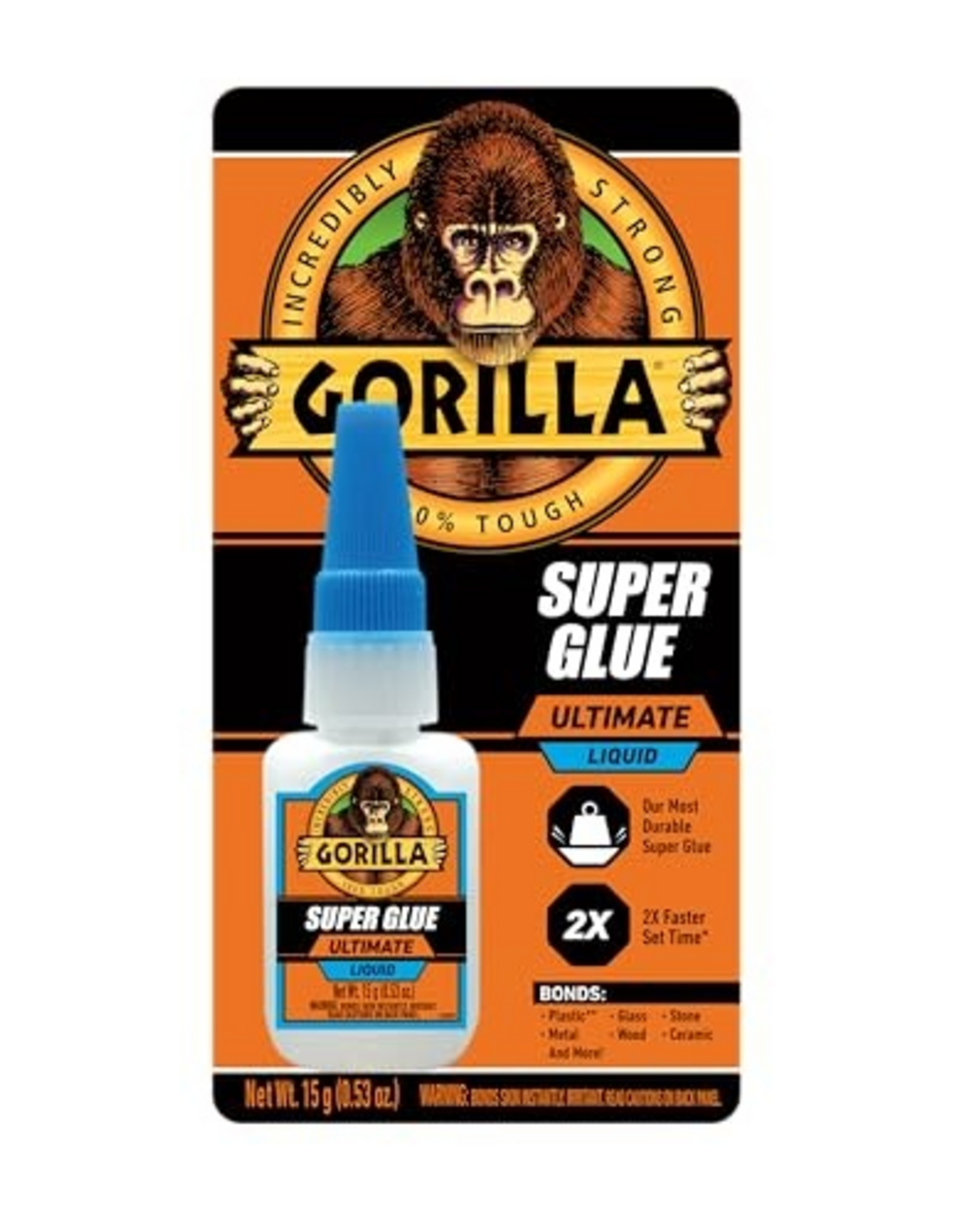 Gorilla Gorilla Super Glue Ultimate, Fast-Setting Cyanoacrylate Adhesive for Quick Fixes & Repairs, 15g Bottle with Anti-Clog Cap, Clear (Pack of 1)