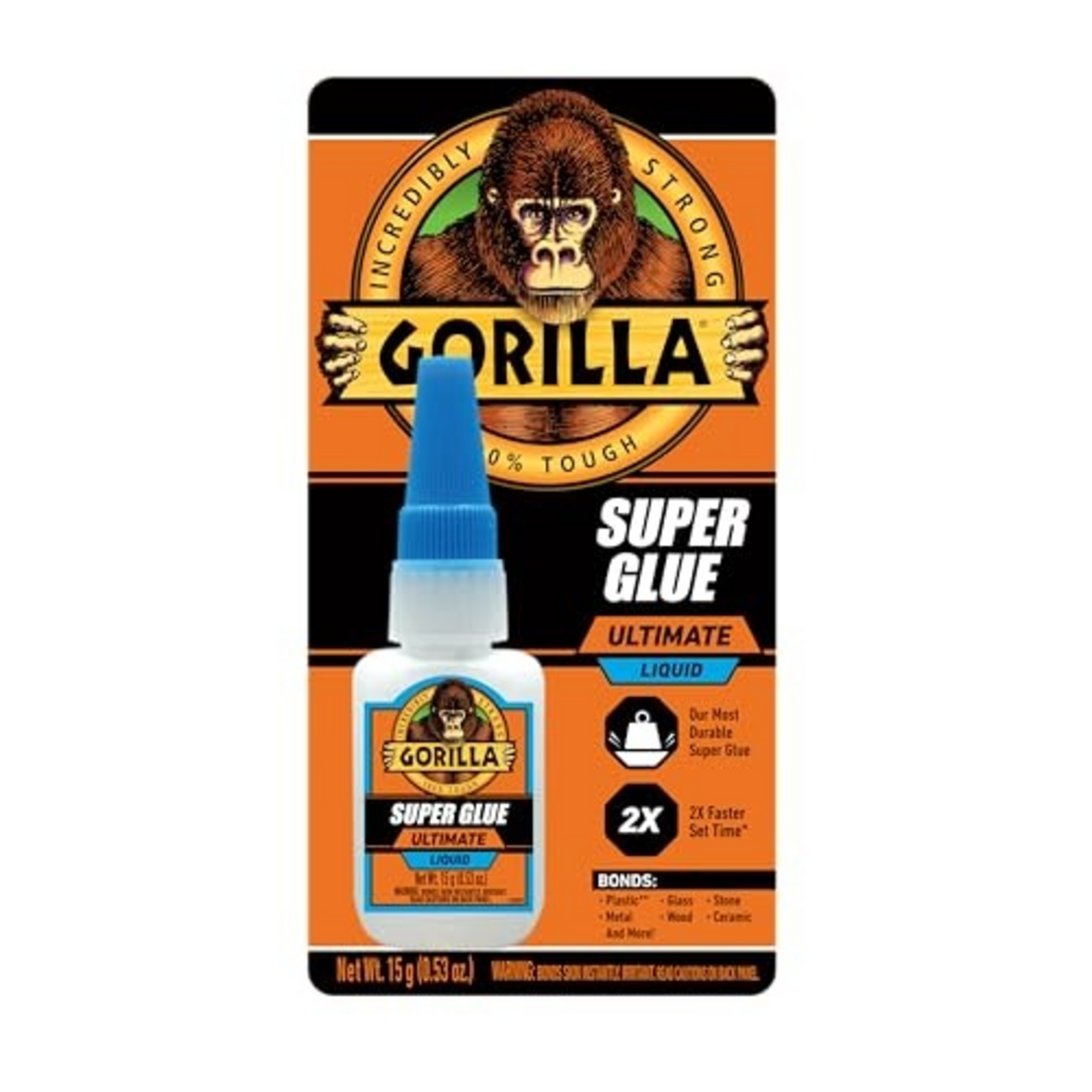 Gorilla Gorilla Super Glue Ultimate, Fast-Setting Cyanoacrylate Adhesive for Quick Fixes & Repairs, 15g Bottle with Anti-Clog Cap, Clear (Pack of 1)