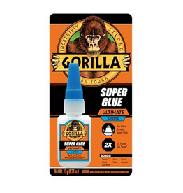 Gorilla Gorilla Super Glue Ultimate, Fast-Setting Cyanoacrylate Adhesive for Quick Fixes & Repairs, 15g Bottle with Anti-Clog Cap, Clear (Pack of 1)