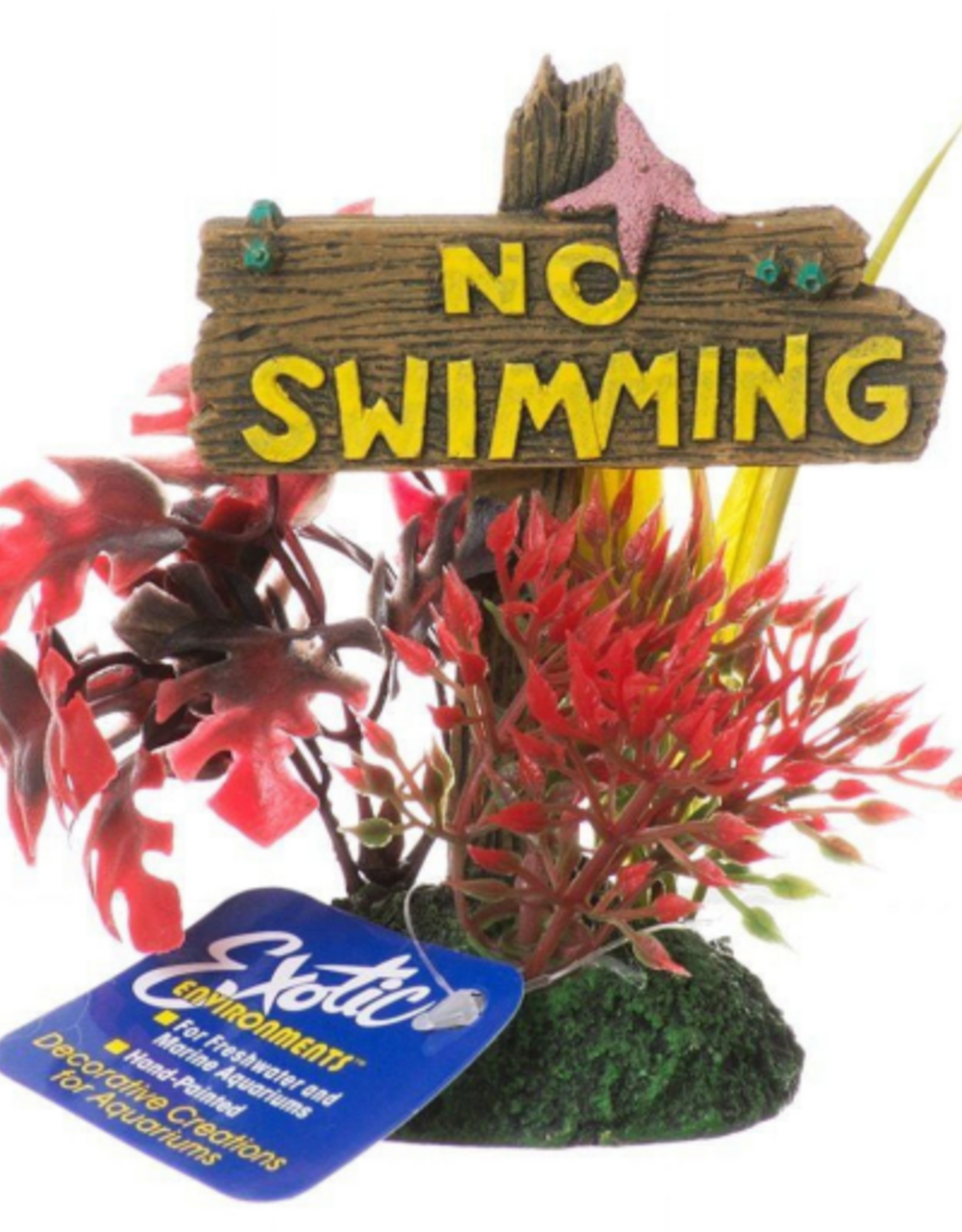 Blue Ribbon Exotic Environments No Swimming Sign Aquarium Ornament