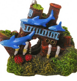 Blue Ribbon Exotic Environments Shark Shipwreck - 3.25 x 2.25 x 2.75 in.