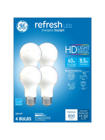 GE GE Refresh HD LED Light Bulbs  60 Watt  Daylight  A19 Bulbs  Medium Base  Frosted Finish  4pk