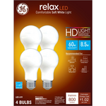 GE GE Relax HD LED Light Bulbs  60 Watt  Soft White  A19 Bulbs  Medium Base  Frosted Finish  4pk