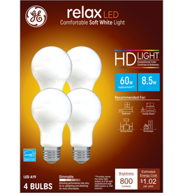 GE GE Relax HD LED Light Bulbs  60 Watt  Soft White  A19 Bulbs  Medium Base  Frosted Finish  4pk