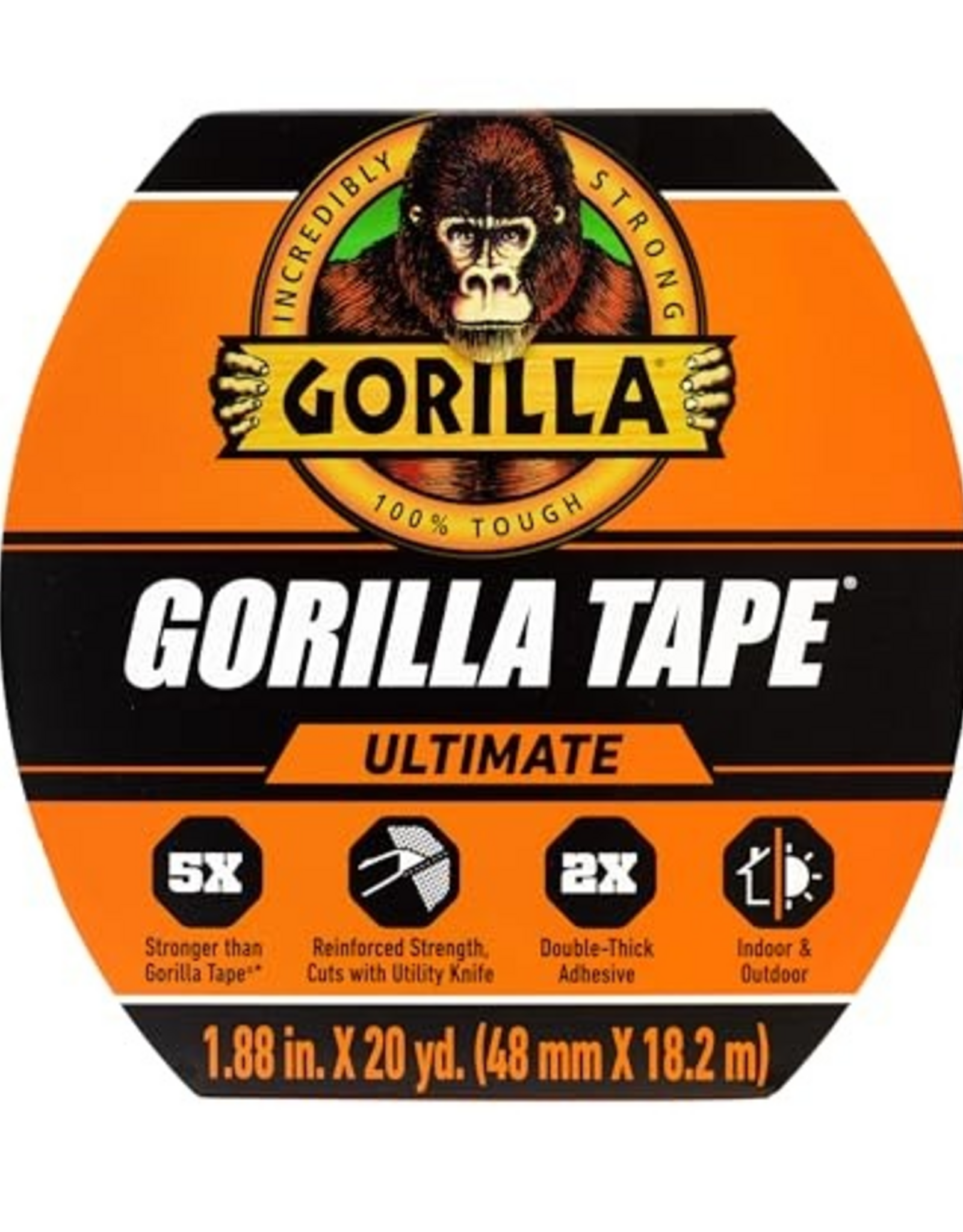 Gorilla Gorilla Ultimate Tape, High Tensile Cloth with Double-Thick Adhesive for Hauling, Strapping, Patching, Bundling, Lifting, 1.88" X 20yd, Black (Pack of