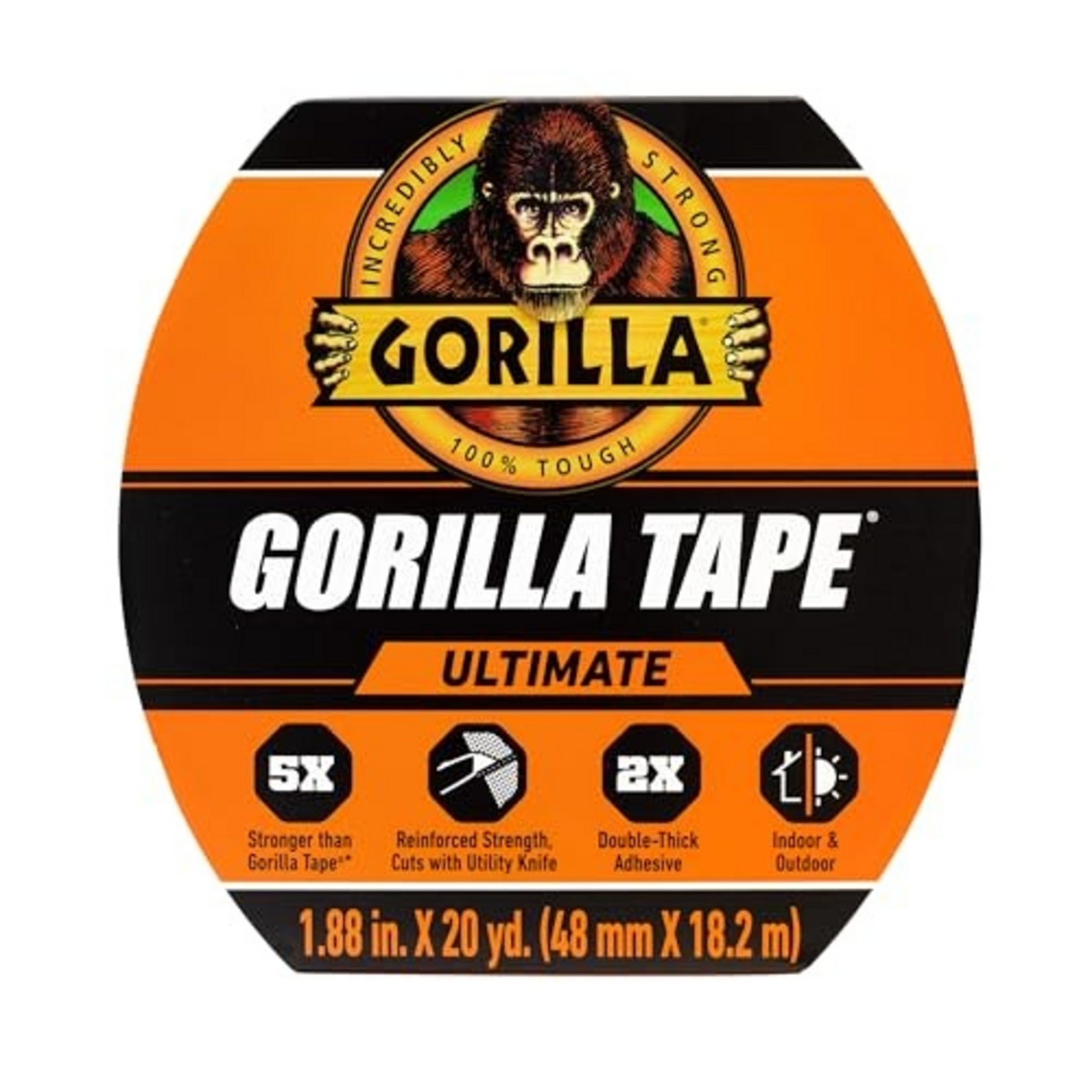 Gorilla Gorilla Ultimate Tape, High Tensile Cloth with Double-Thick Adhesive for Hauling, Strapping, Patching, Bundling, Lifting, 1.88" X 20yd, Black (Pack of