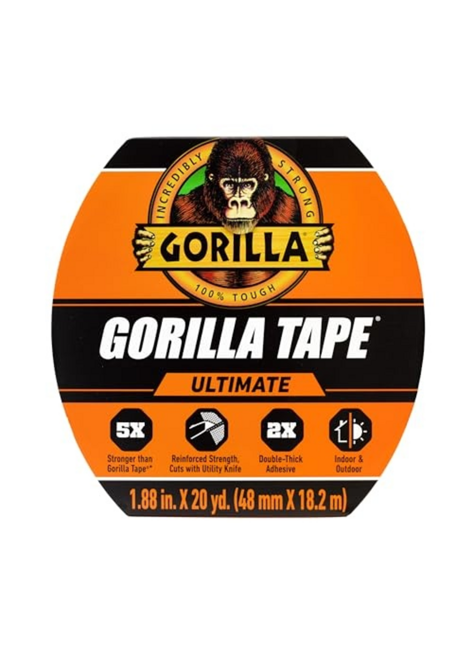 Gorilla Gorilla Ultimate Tape, High Tensile Cloth with Double-Thick Adhesive for Hauling, Strapping, Patching, Bundling, Lifting, 1.88" X 20yd, Black (Pack of