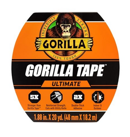 Gorilla Gorilla Ultimate Tape, High Tensile Cloth with Double-Thick Adhesive for Hauling, Strapping, Patching, Bundling, Lifting, 1.88" X 20yd, Black (Pack of