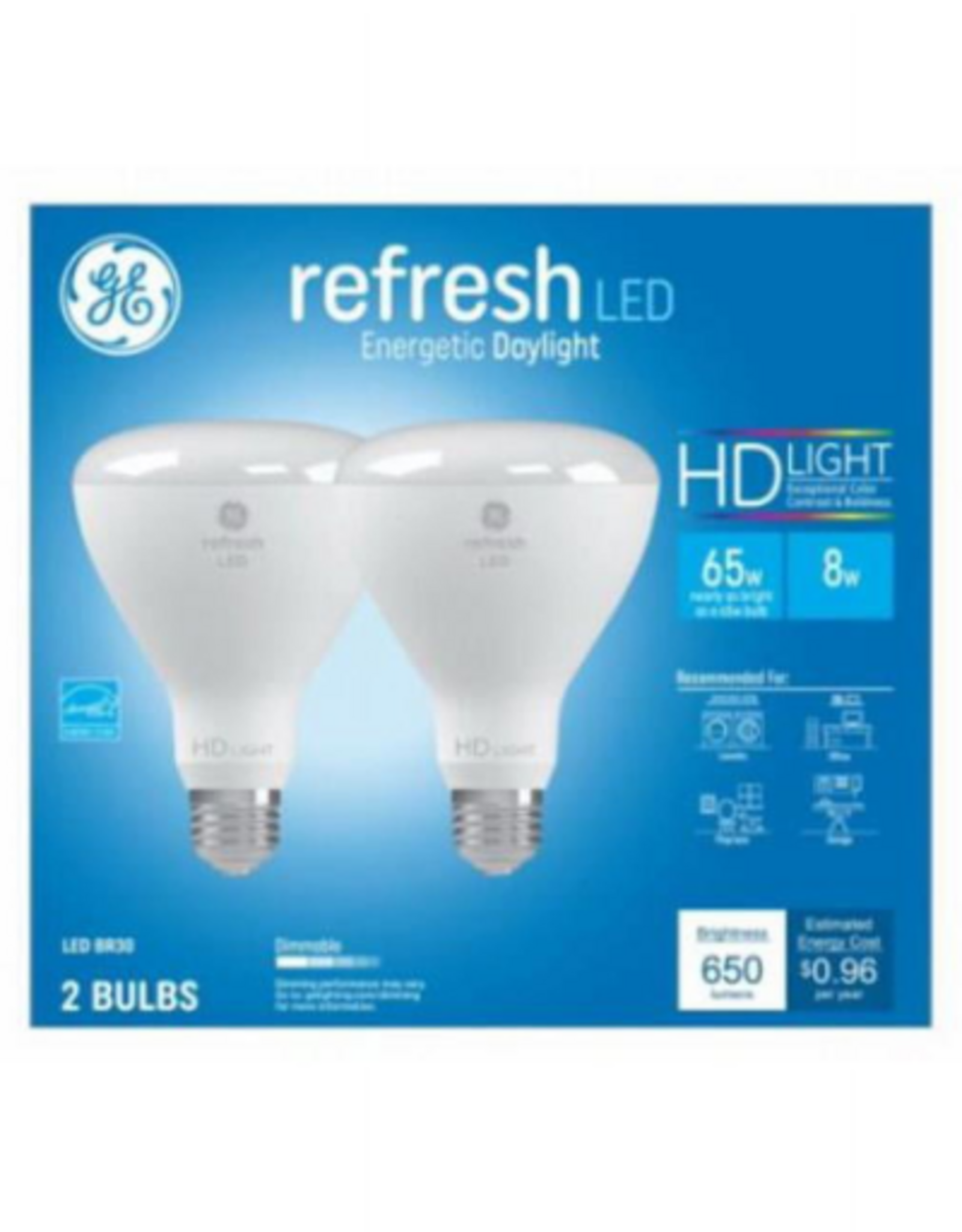 GE GE 93129888 LED HD+ Refresh Light Bulbs  BR30 Medium Base  8 Watt  2-Pk. - Quantity 1