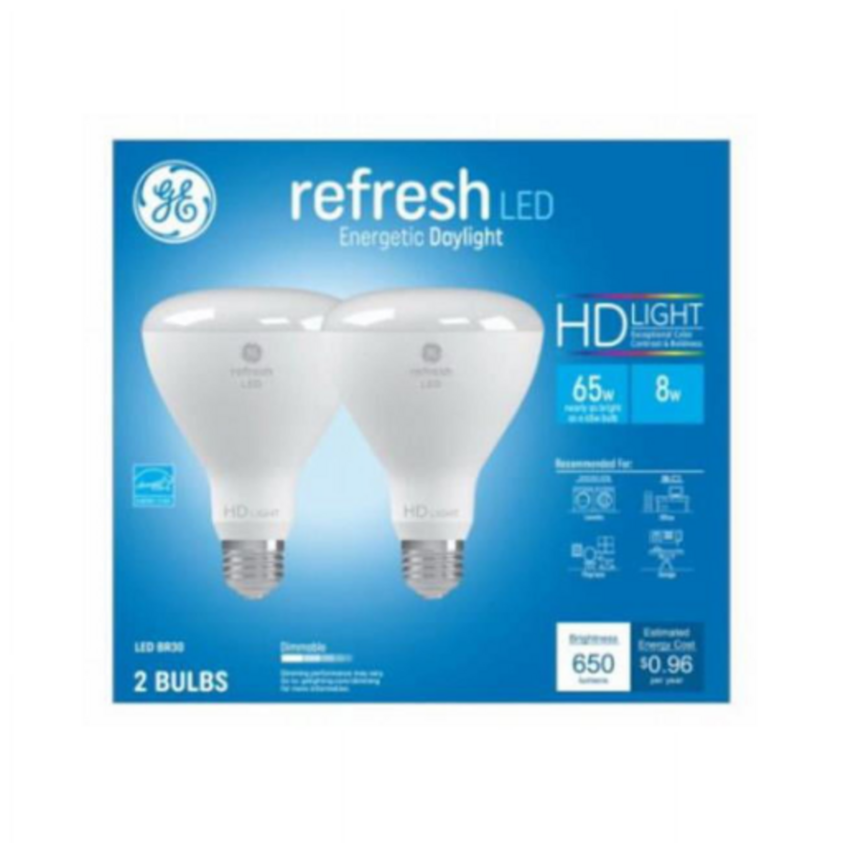GE GE 93129888 LED HD+ Refresh Light Bulbs  BR30 Medium Base  8 Watt  2-Pk. - Quantity 1