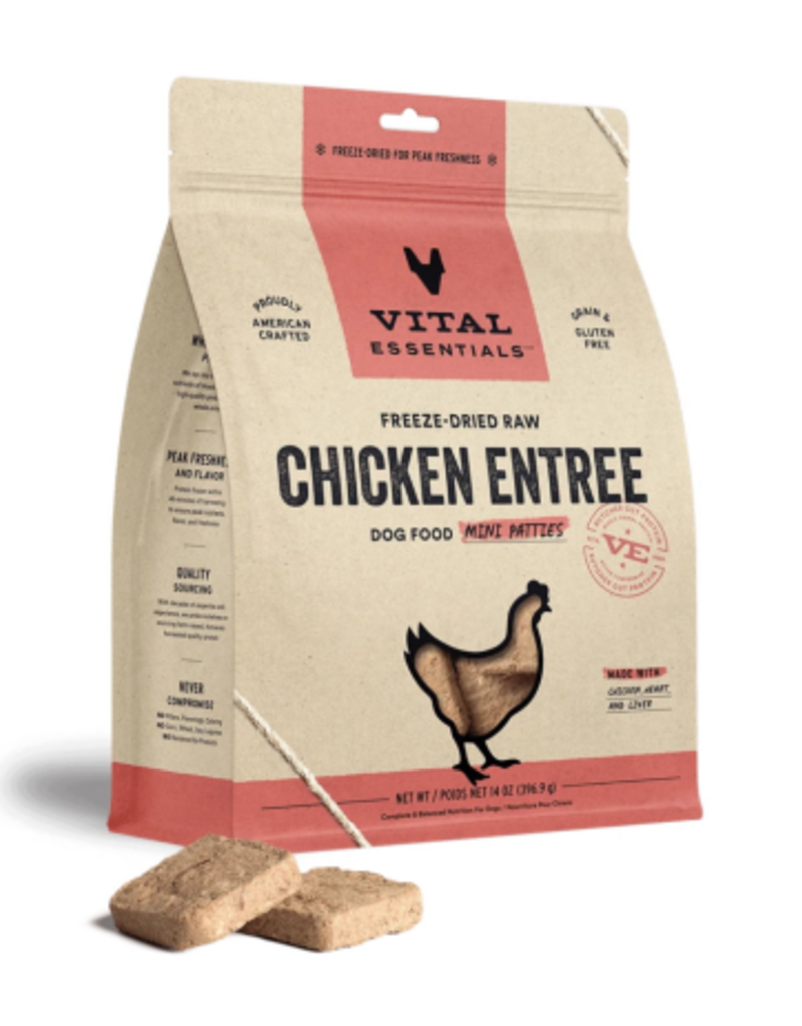Vital Essentials VITAL ESSENTIALS Freeze-Dried Chicken Entree Dog Food Mini Patties - 14 oz