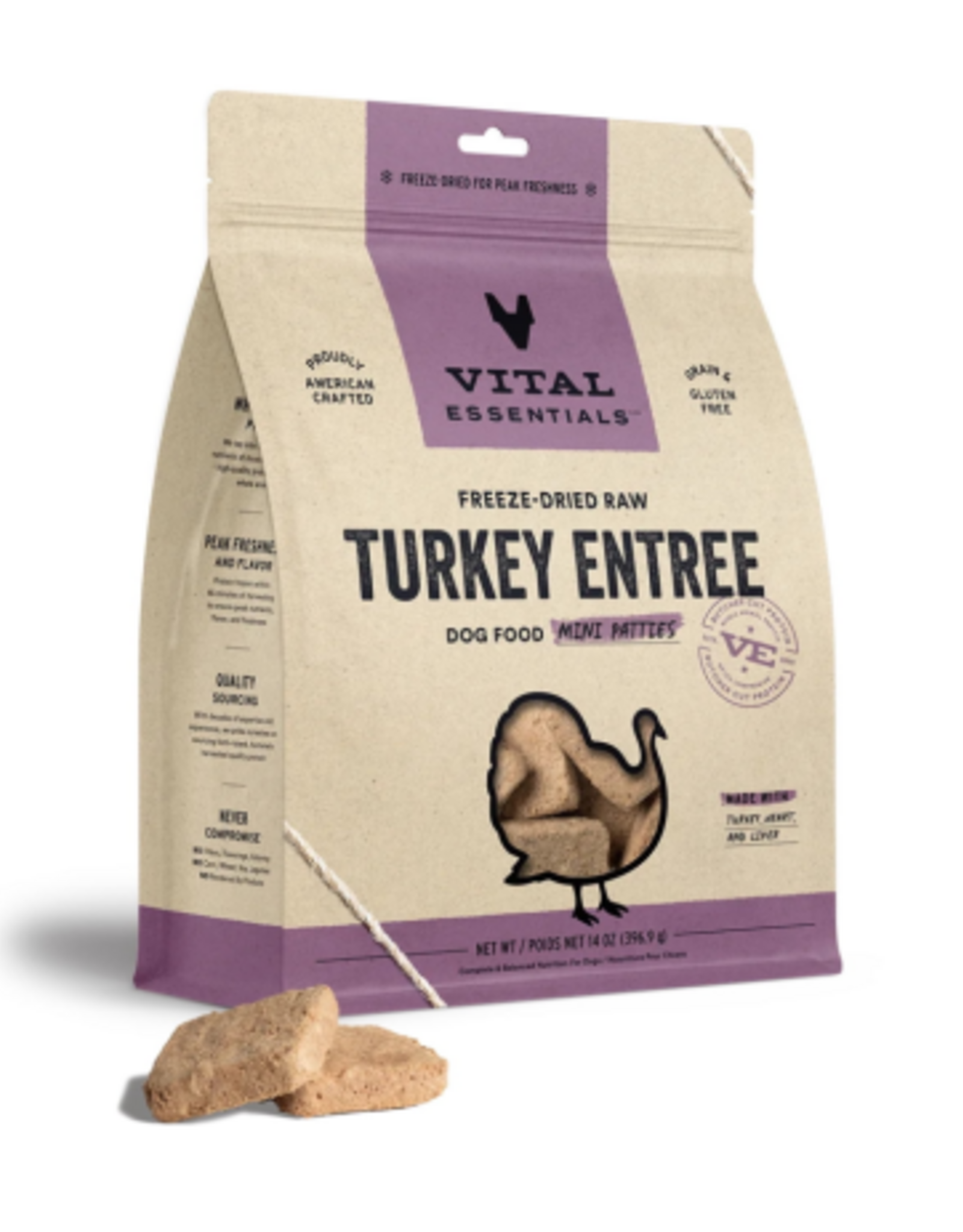 Vital Essentials VITAL ESSENTIALS FREEZE DRIED ENTREE TURKEY MINI PATTIES 1LB