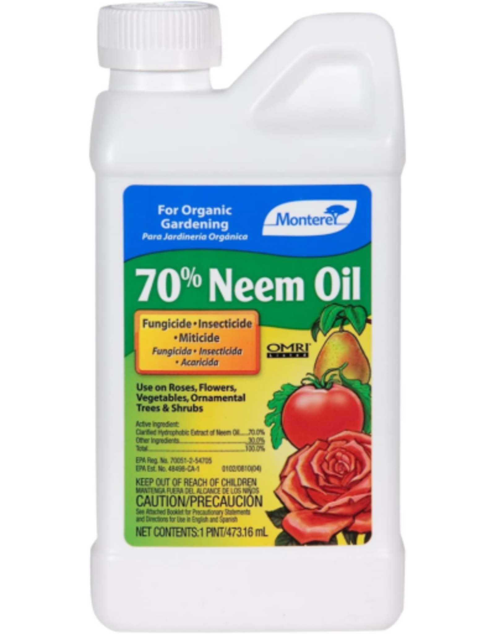 Monterey Monterey 70% Neem Oil Fungicide Insecticide Miticide Concentrate Organic 16 Fl Oz
