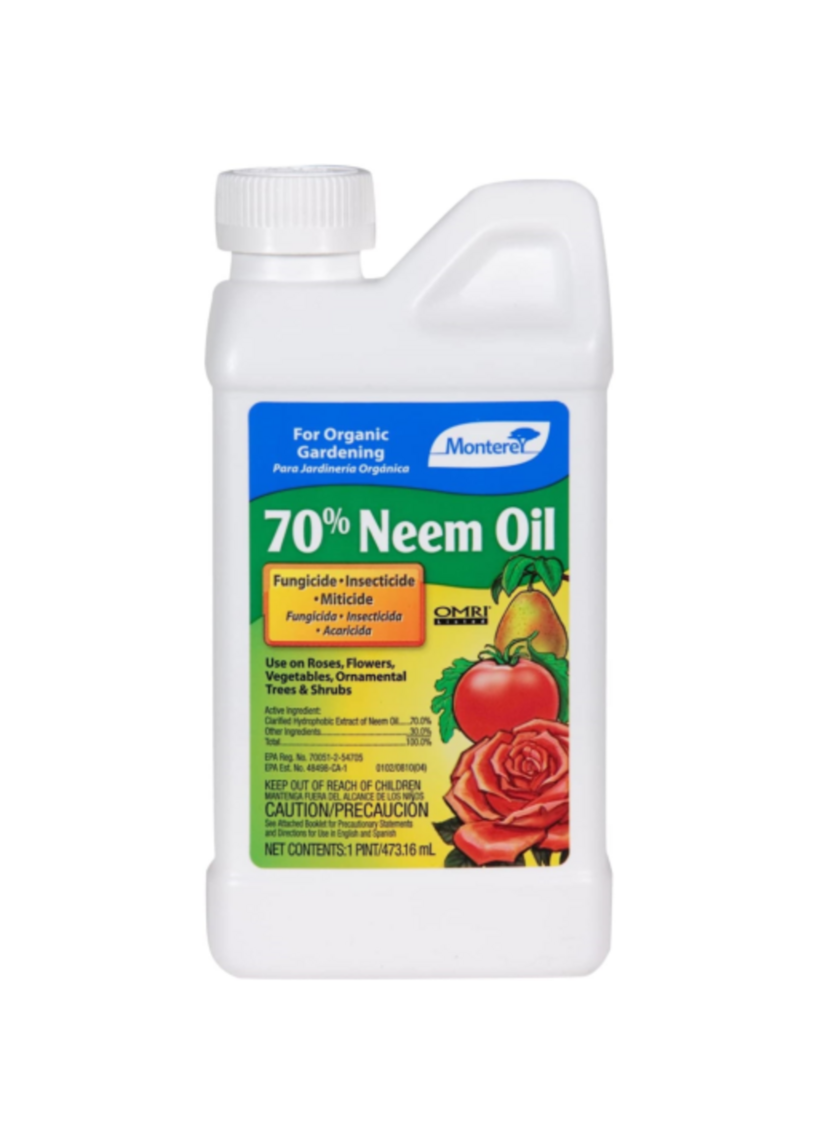 Monterey Monterey 70% Neem Oil Fungicide Insecticide Miticide Concentrate Organic 16 Fl Oz