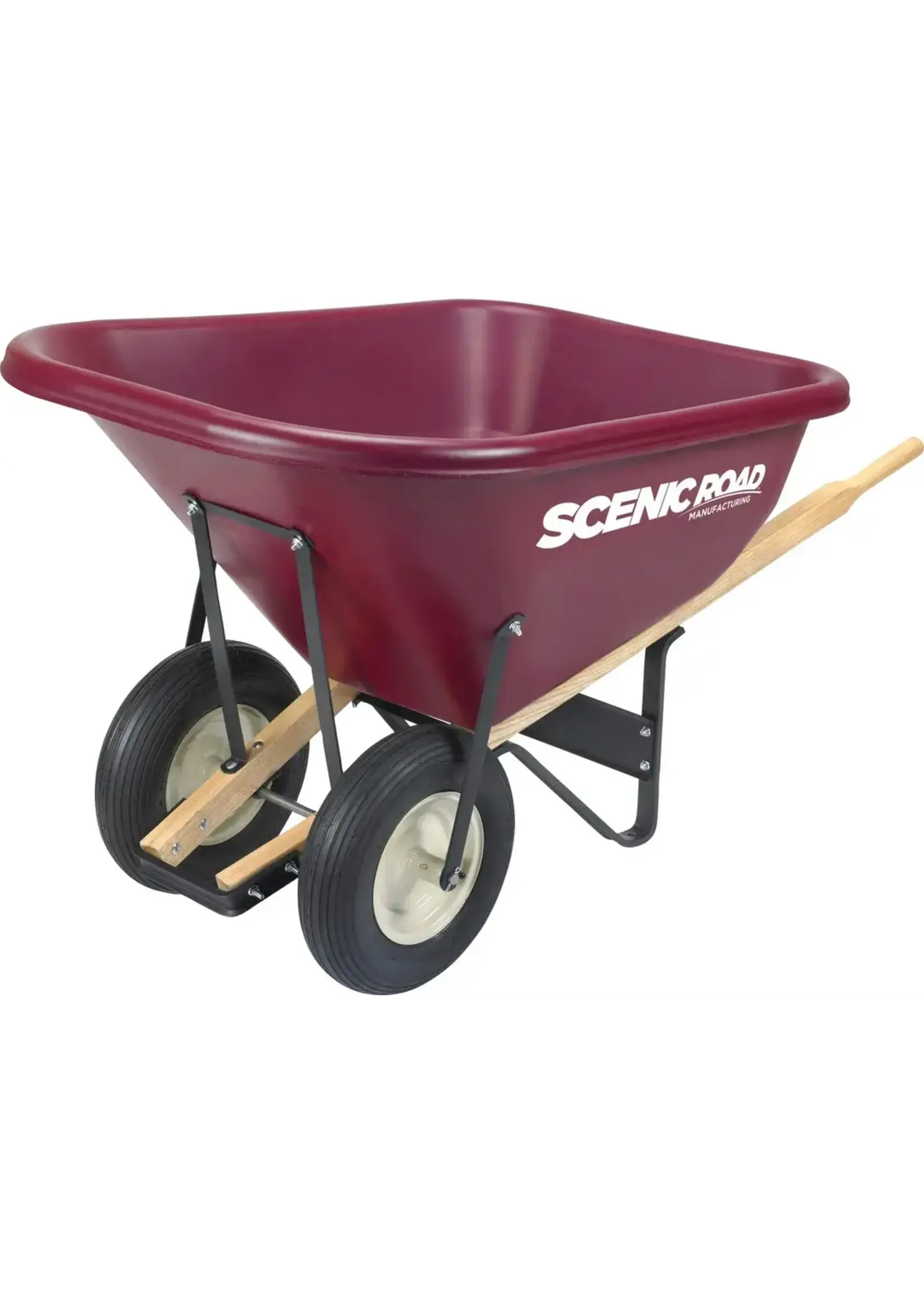 Scenic Road Dual Wheel Wheelbarrow Ribbed Tire - 10 cu ft, Maroon