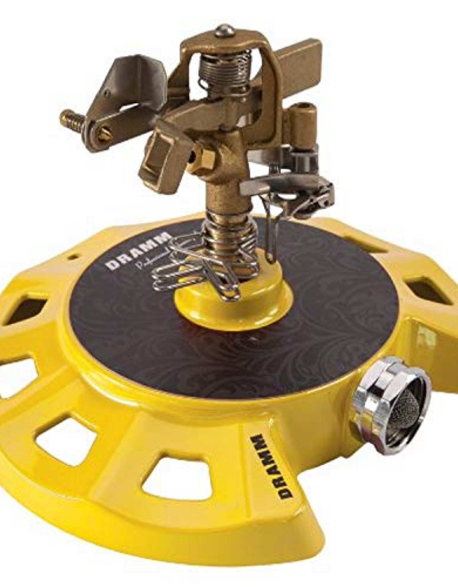 Dramm Impulse Sprinkler with a Heavy-Duty Metal Circular Base - Yellow