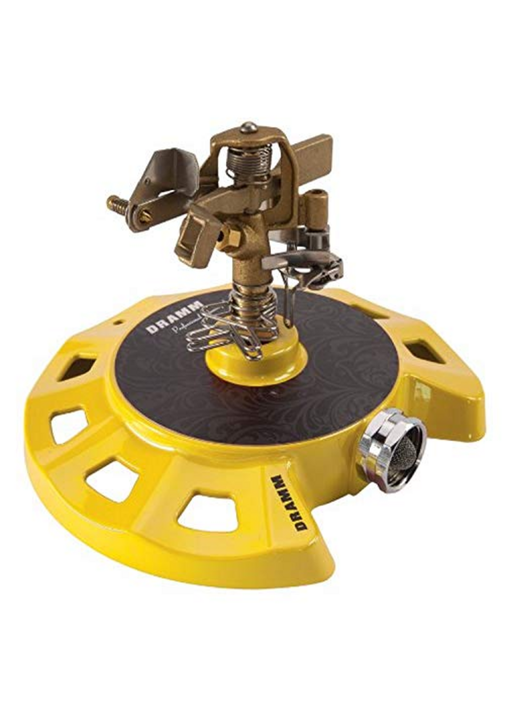 Dramm Impulse Sprinkler with a Heavy-Duty Metal Circular Base - Yellow