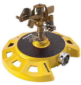 Dramm Impulse Sprinkler with a Heavy-Duty Metal Circular Base - Yellow