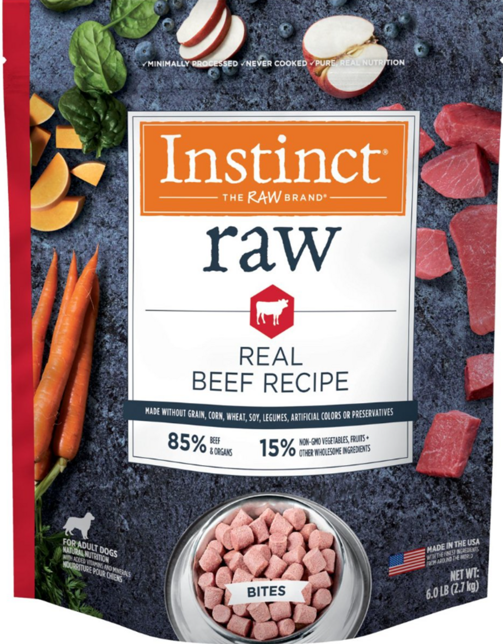 Instinct Instinct Frozen Raw Bites Grain-Free Real Beef Recipe Dog Food, 3-lb Bag
