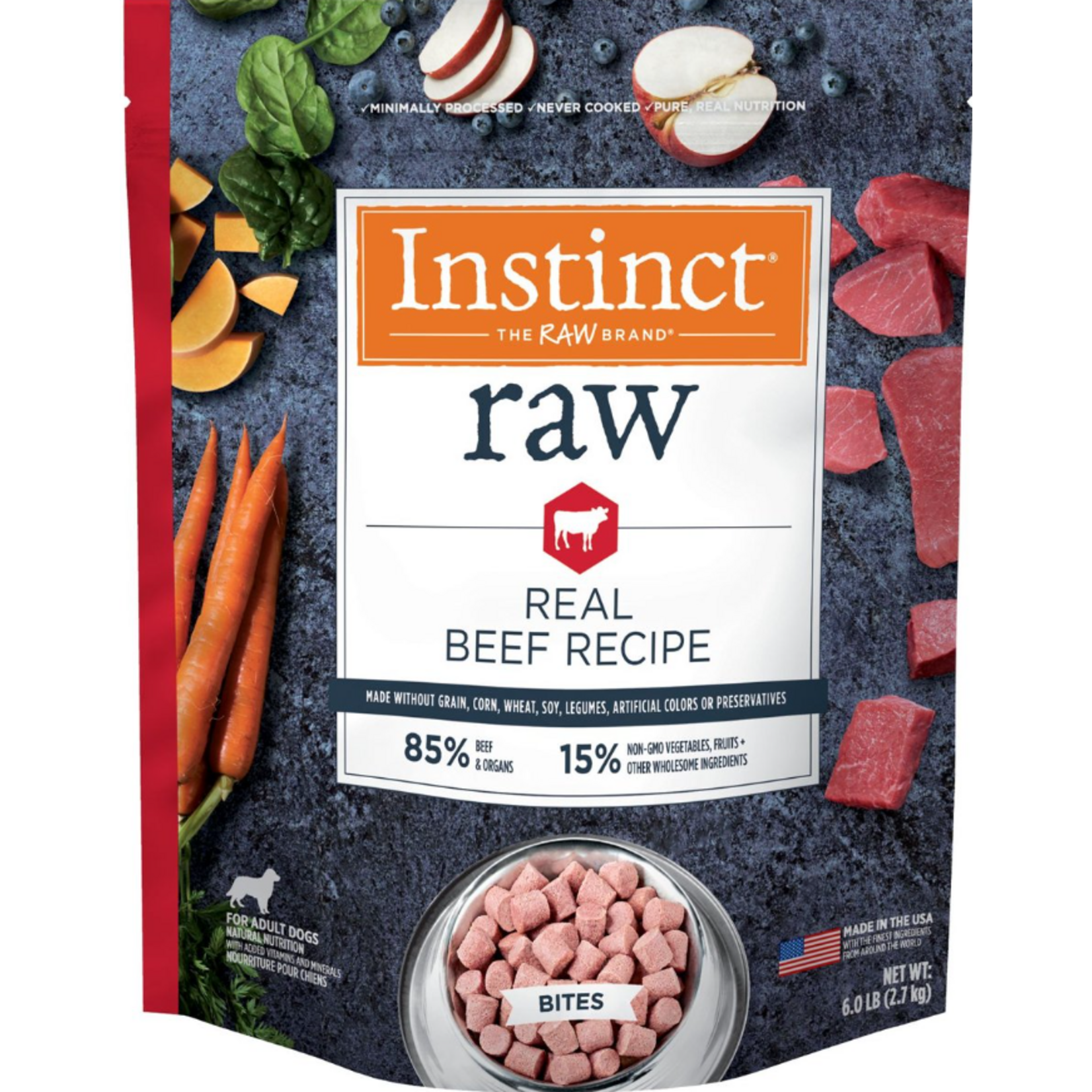 Instinct Instinct Frozen Raw Bites Grain-Free Real Beef Recipe Dog Food, 3-lb Bag