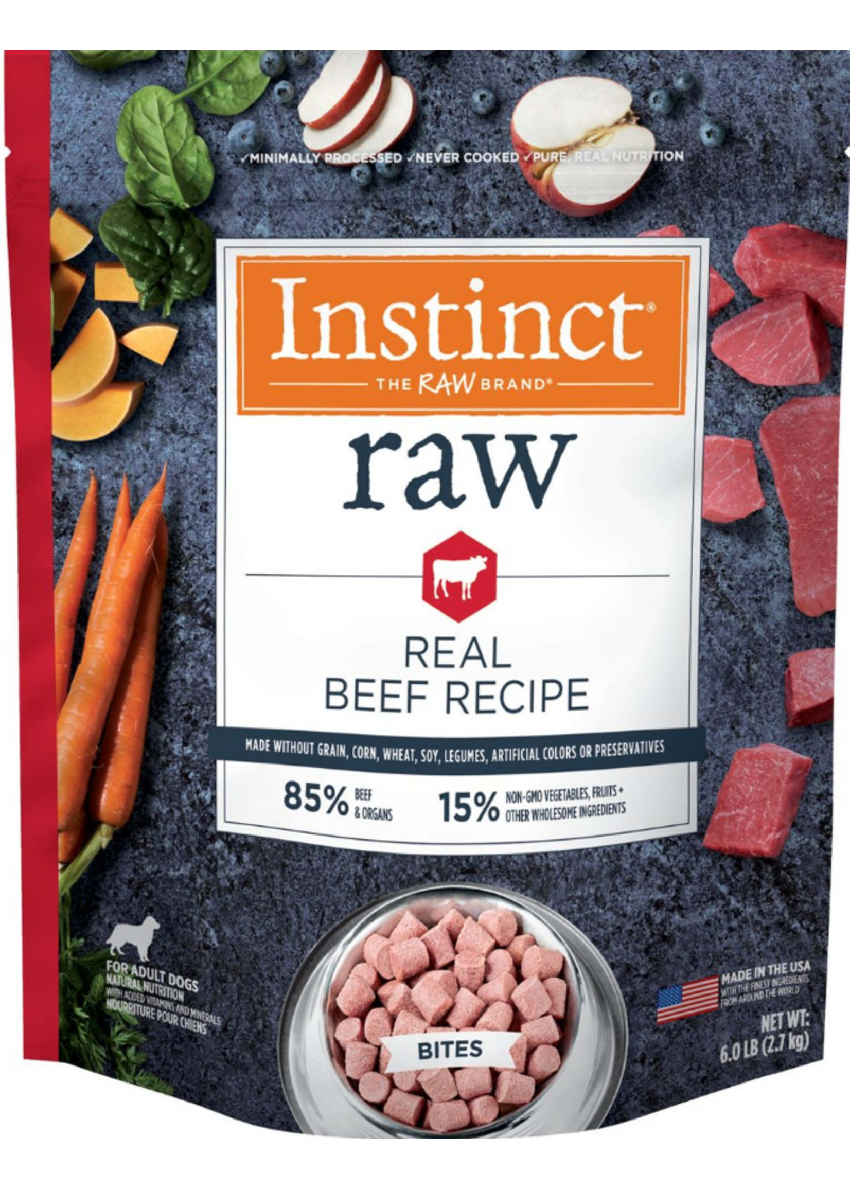 Instinct Instinct Frozen Raw Bites Grain-Free Real Beef Recipe Dog Food, 3-lb Bag