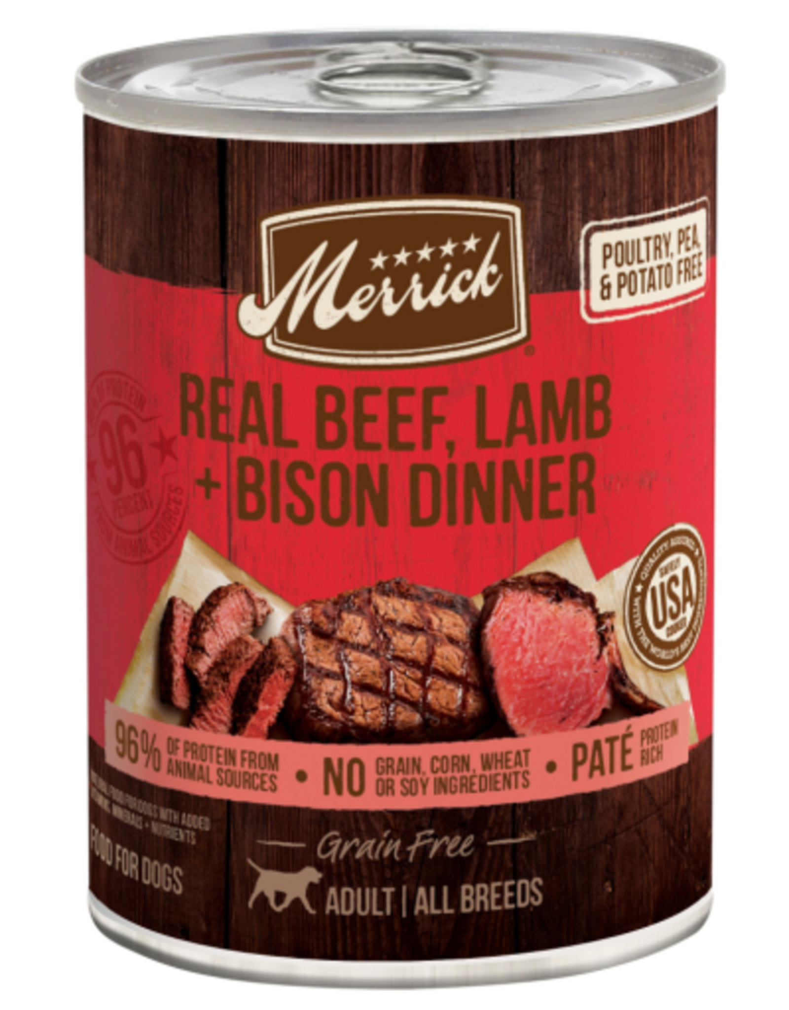 Merrick Merrick Real Beef Lamb & Buffalo Wet Dog Food Grain Free - 12.7 oz Can, CASE OF 12