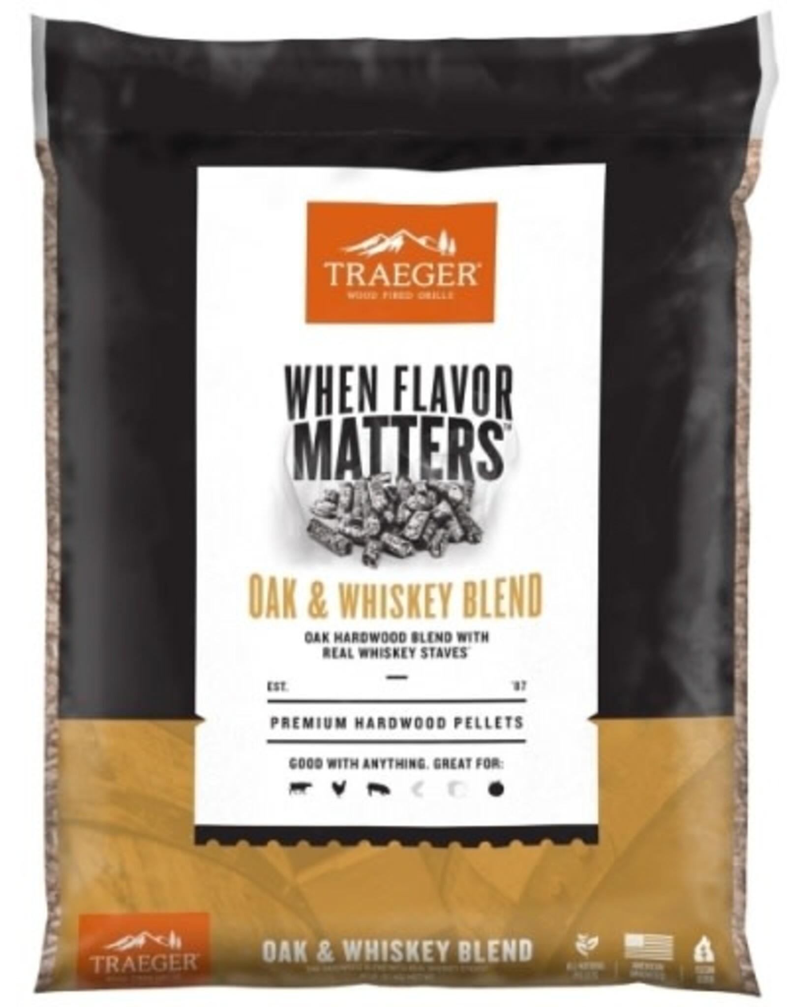Traeger Grill Oak and Whiskey BLEND PELLETS (20LB BAG)