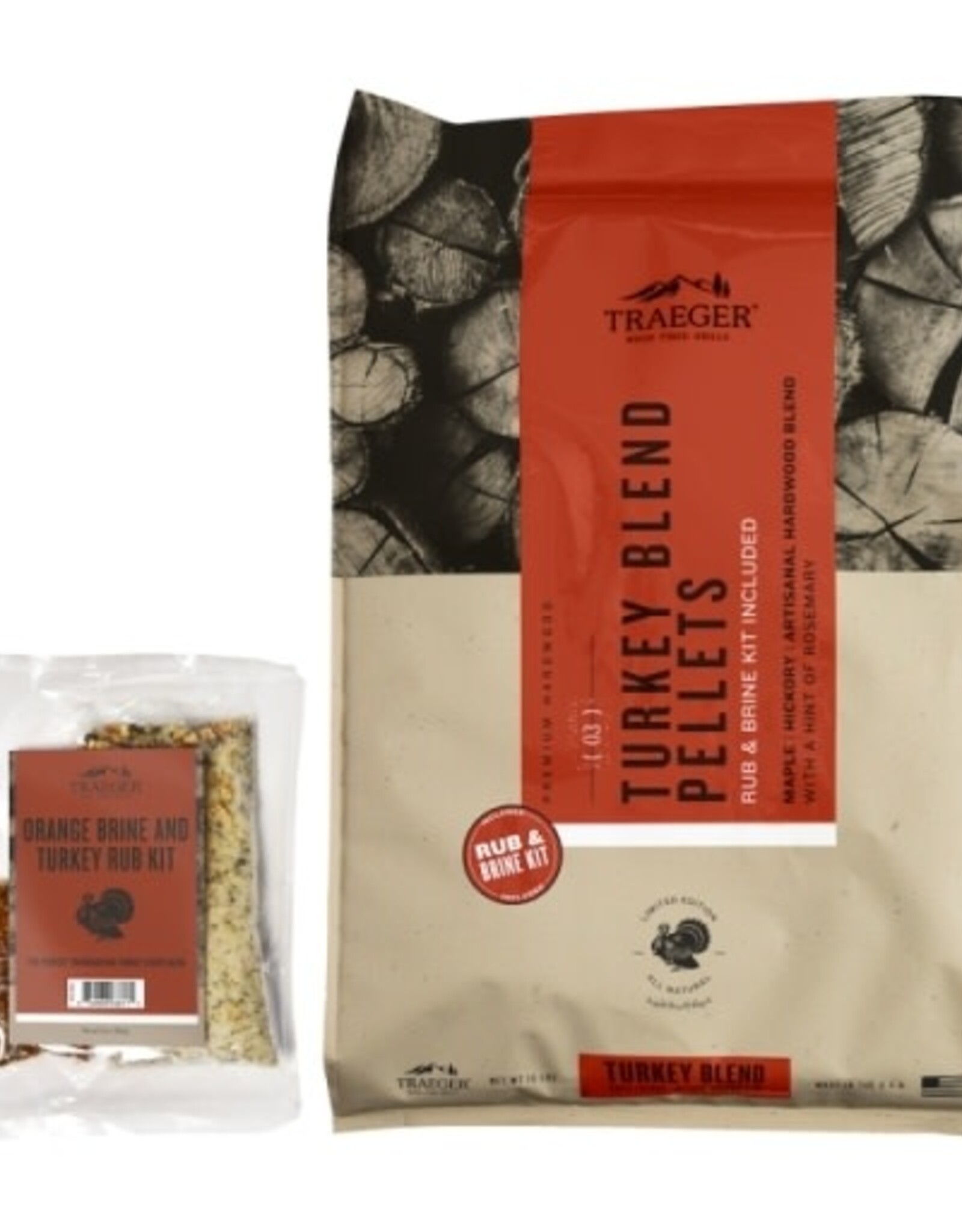 Traeger Grill Turkey Blend Wood Pellets + Orange Brine & Rub Kit 18 Lb Bag