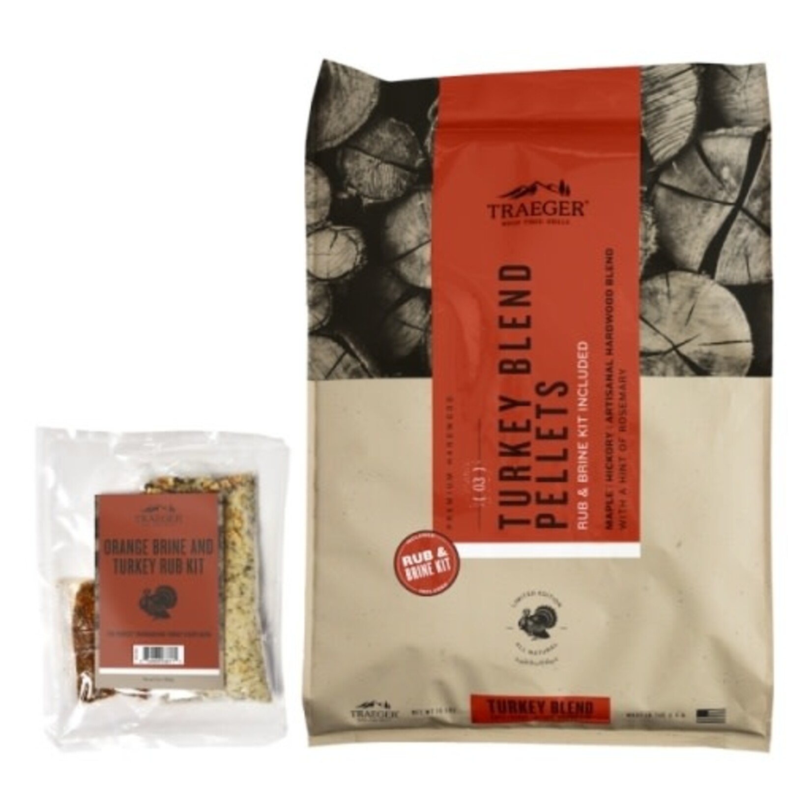 Traeger Grill Turkey Blend Wood Pellets + Orange Brine & Rub Kit 18 Lb Bag