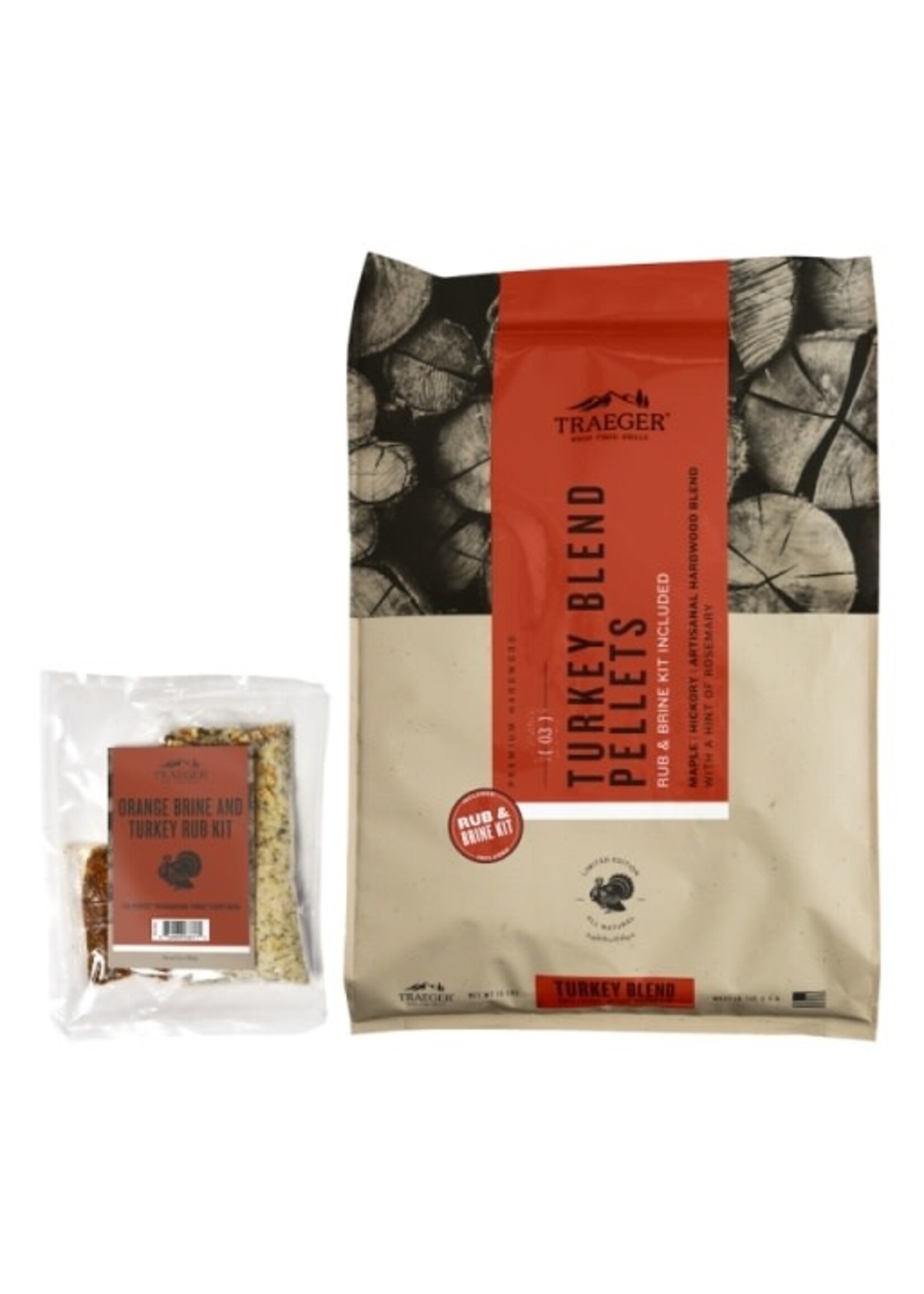 Traeger Grill Turkey Blend Wood Pellets + Orange Brine & Rub Kit 18 Lb Bag