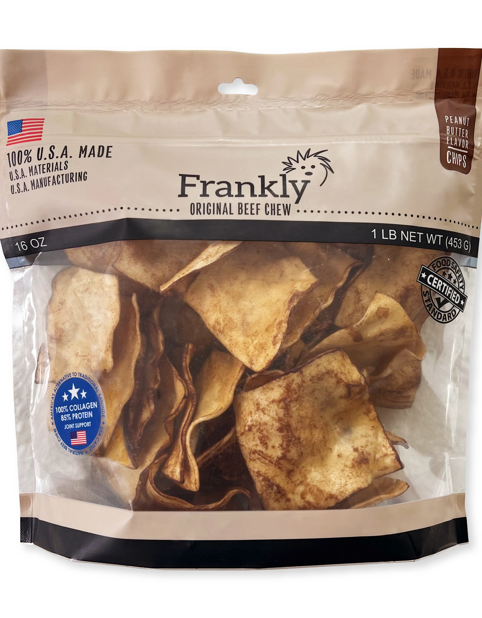 Frankly Beef Collagen Chew Chips - Peanut Butter - 1 lb