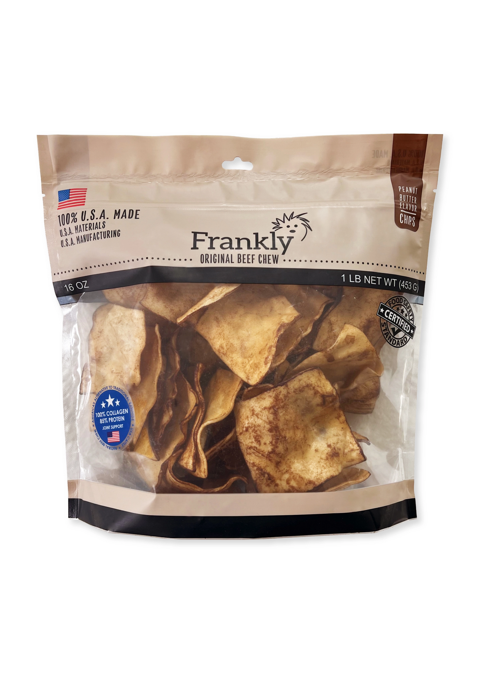 Frankly Beef Collagen Chew Chips - Peanut Butter - 1 lb