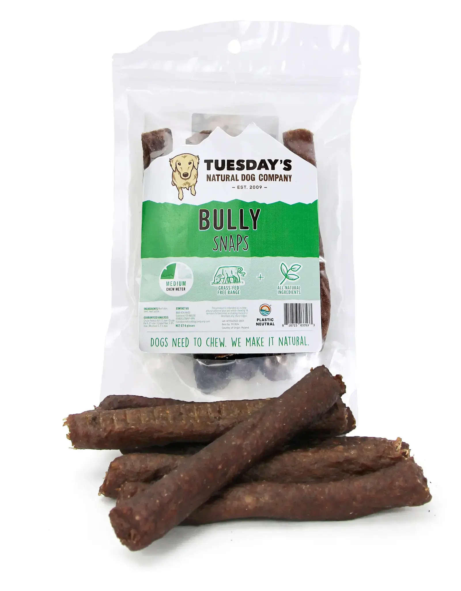 Tuesday's Natural Dog Company 5" Bully Snaps - 6 Pack