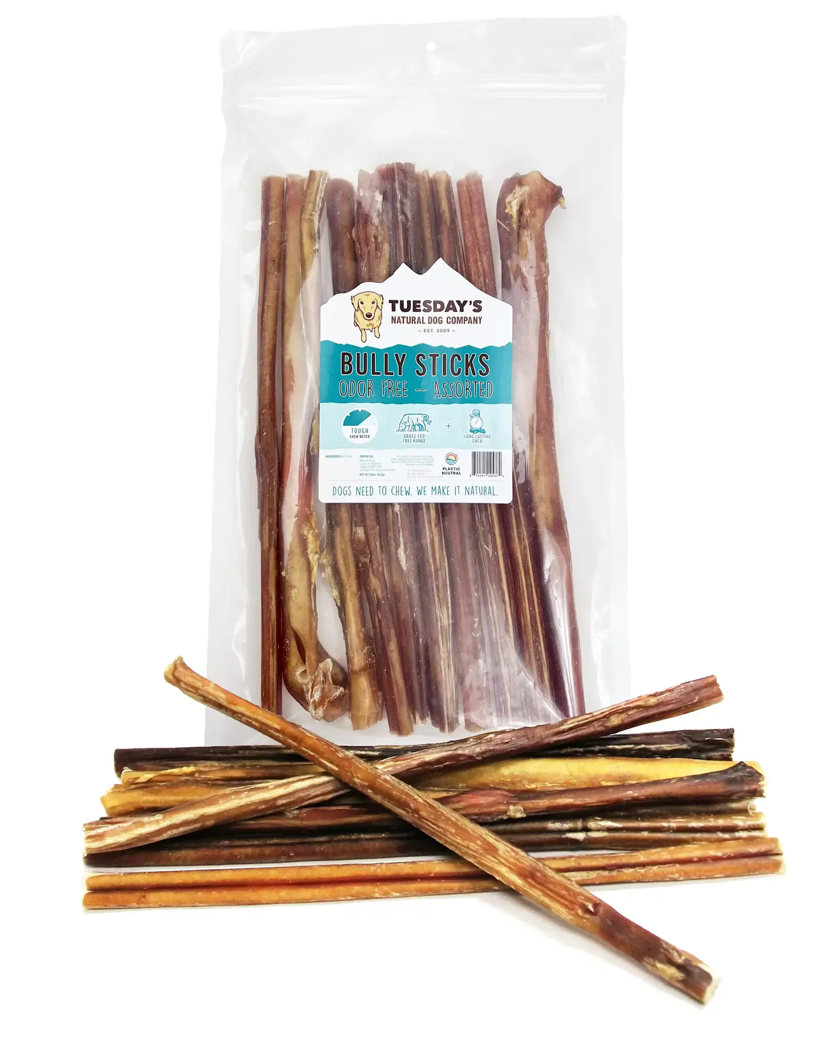 Tuesday's Natural Dog Company 12" Bully Sticks Odor Free - 16 oz