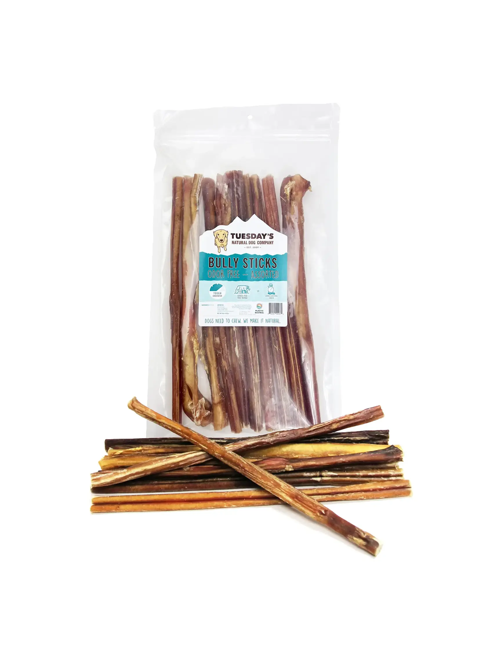 Tuesday's Natural Dog Company Bully Sticks Odor Free - 12" | 16 oz Bag