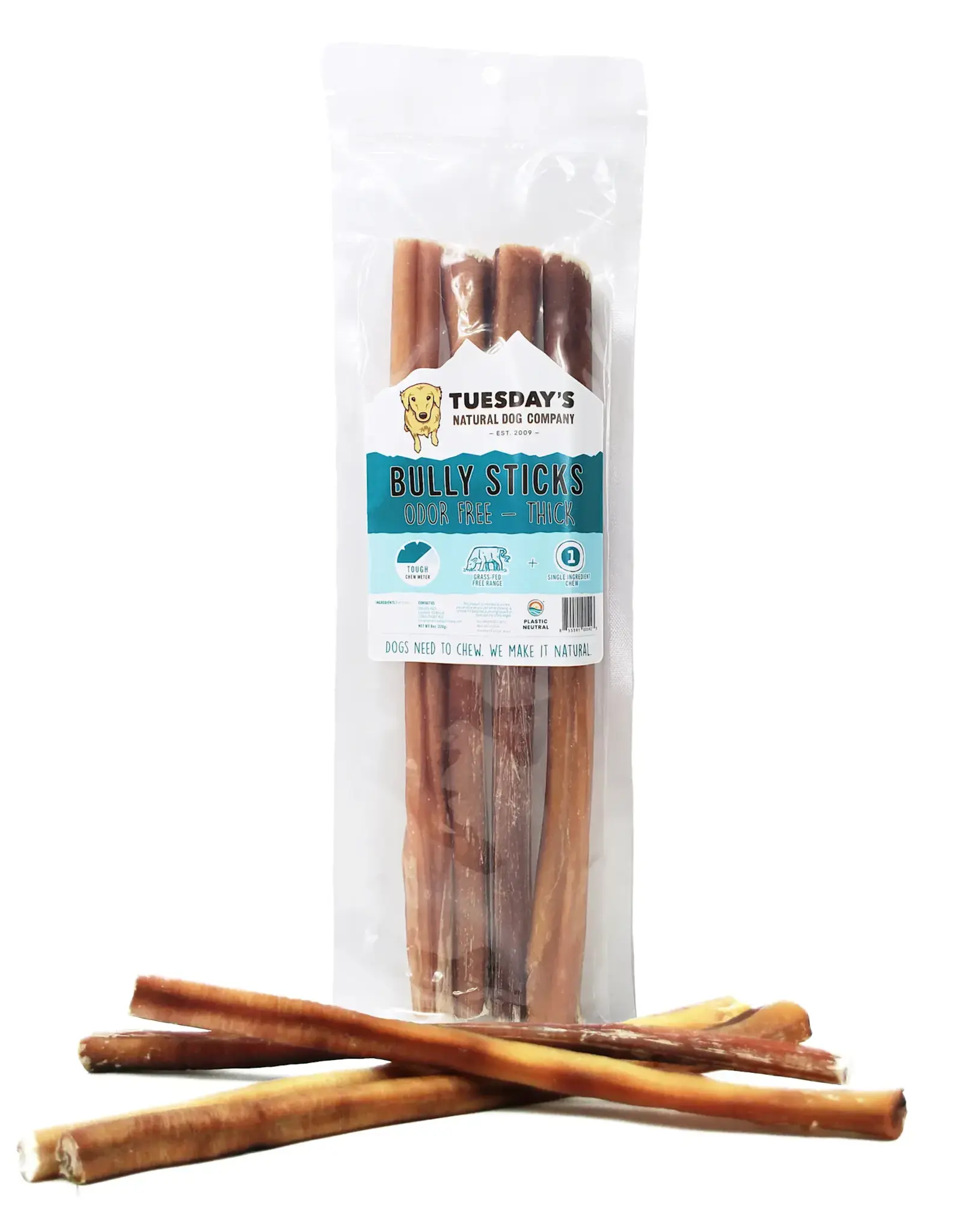 Tuesday's Natural Dog Company 12" Thick Bully Sticks Odor Free - 8 oz