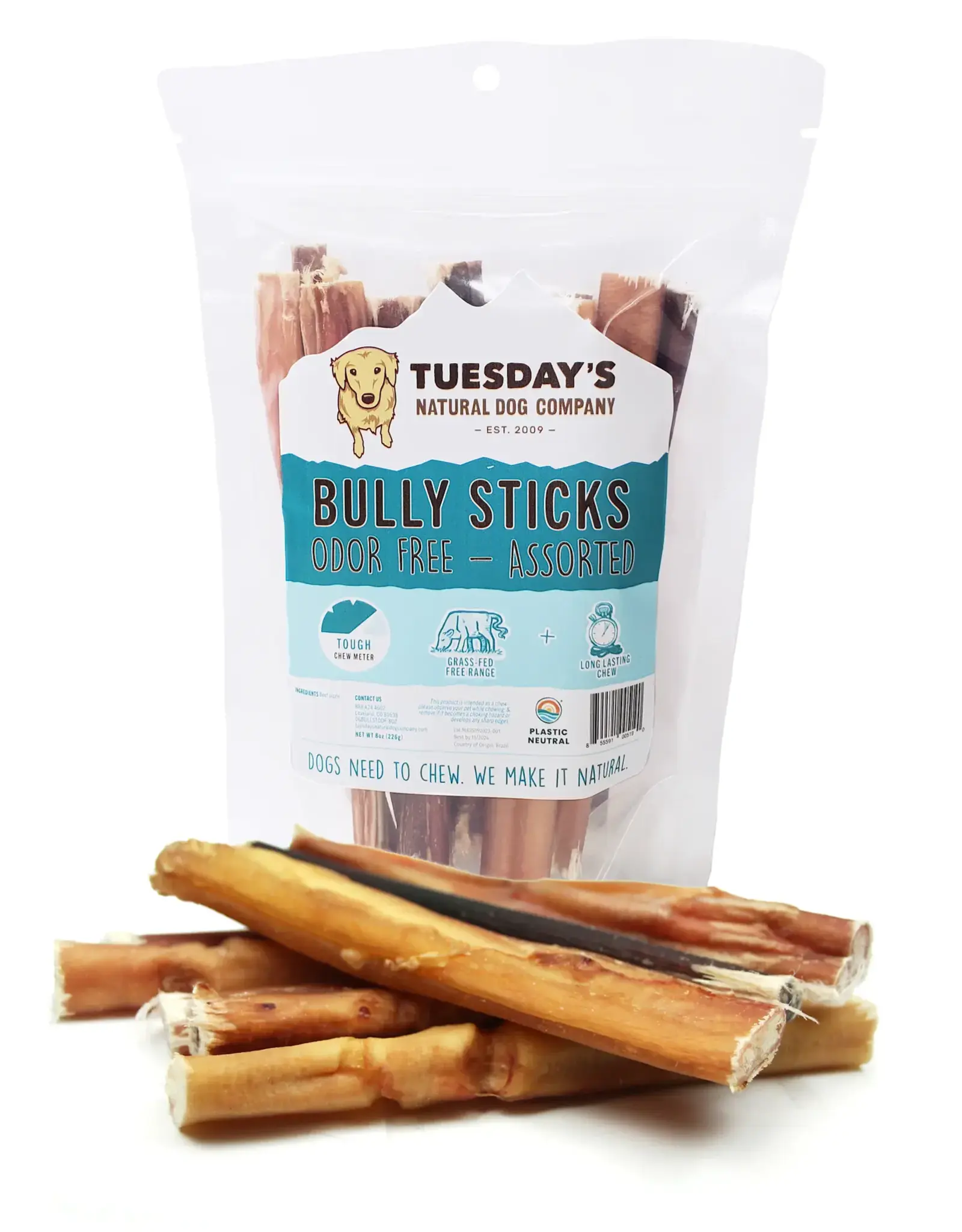 Tuesday's Natural Dog Company 6" Bully Sticks Odor Free - 8 oz