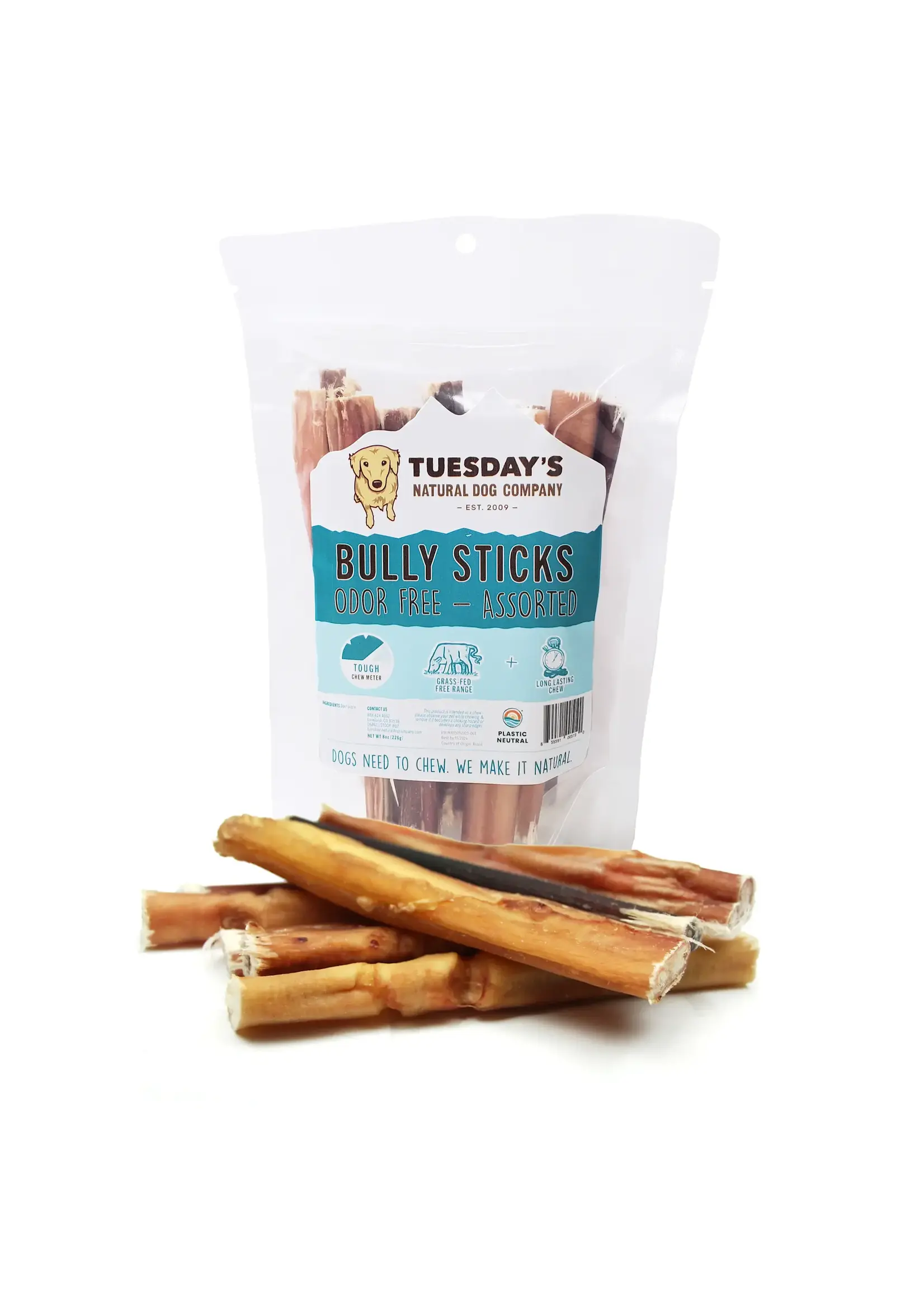 Tuesday's Natural Dog Company Bully Sticks Odor Free - 6" | 8 oz Bag