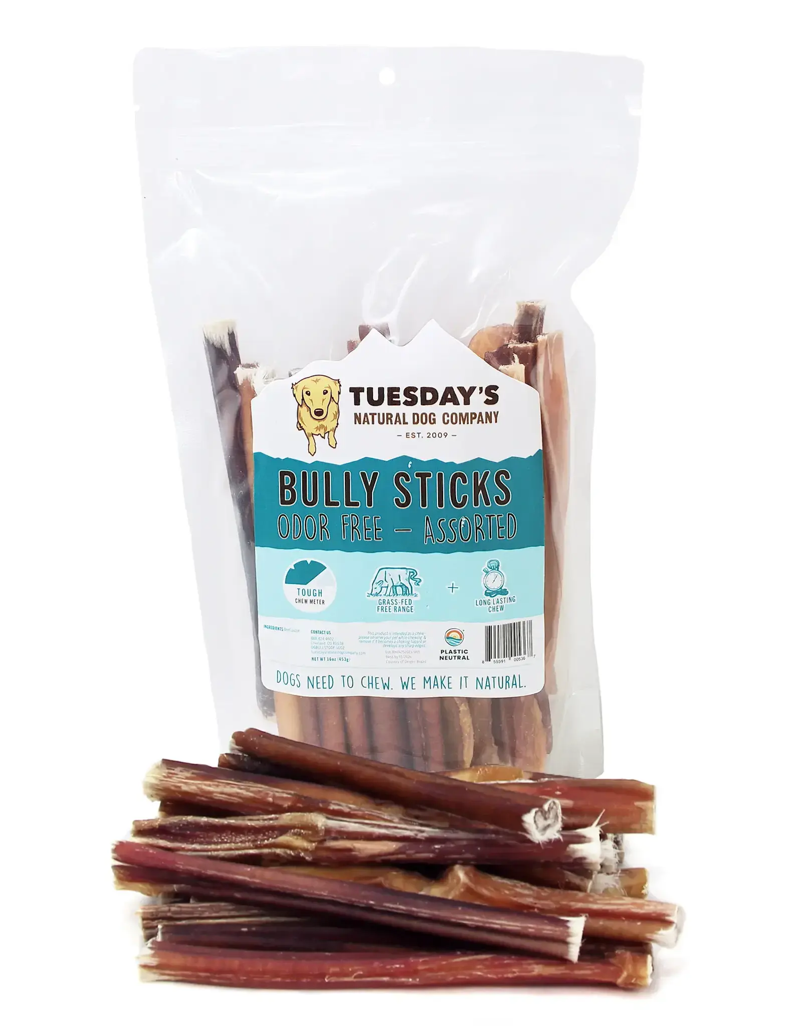 Tuesday's Natural Dog Company 6" Bully Sticks Odor Free - 16 oz
