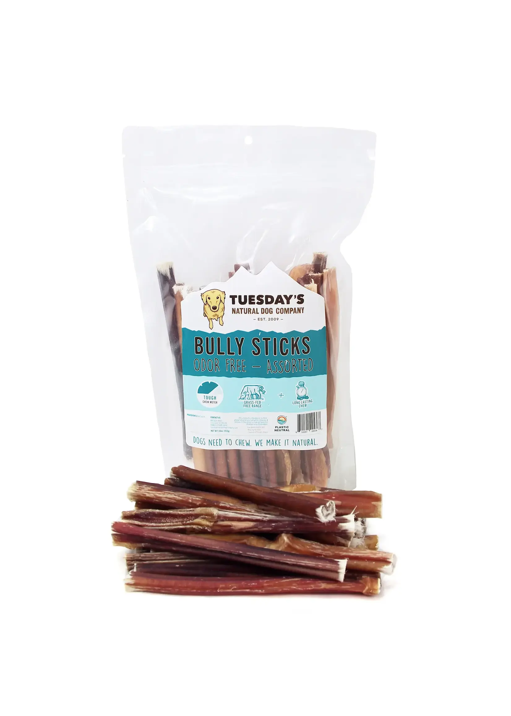 Tuesday's Natural Dog Company Bully Sticks Odor Free - 6" | 16 oz Bag