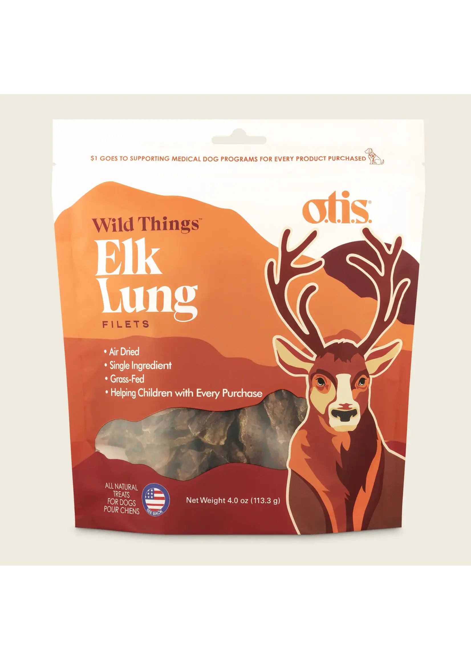 OTIS Wild Things Dog Treats Elk Lung Filets - 4 oz